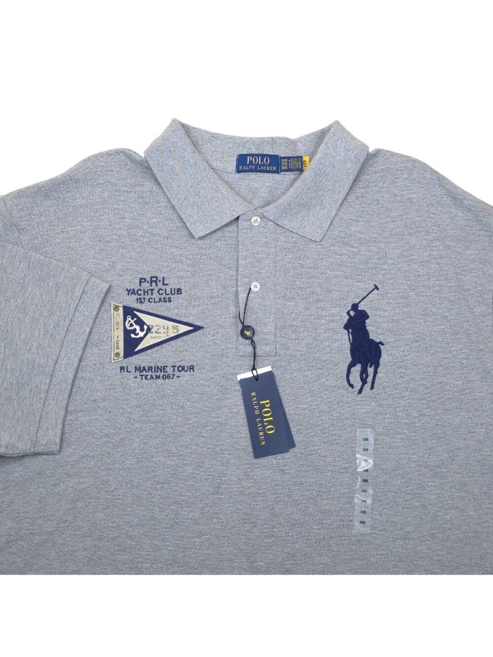 Polo Ralph Lauren Mens Yacht Club Polo Shirt 3XB Cotton Horse Yacht Club Gray